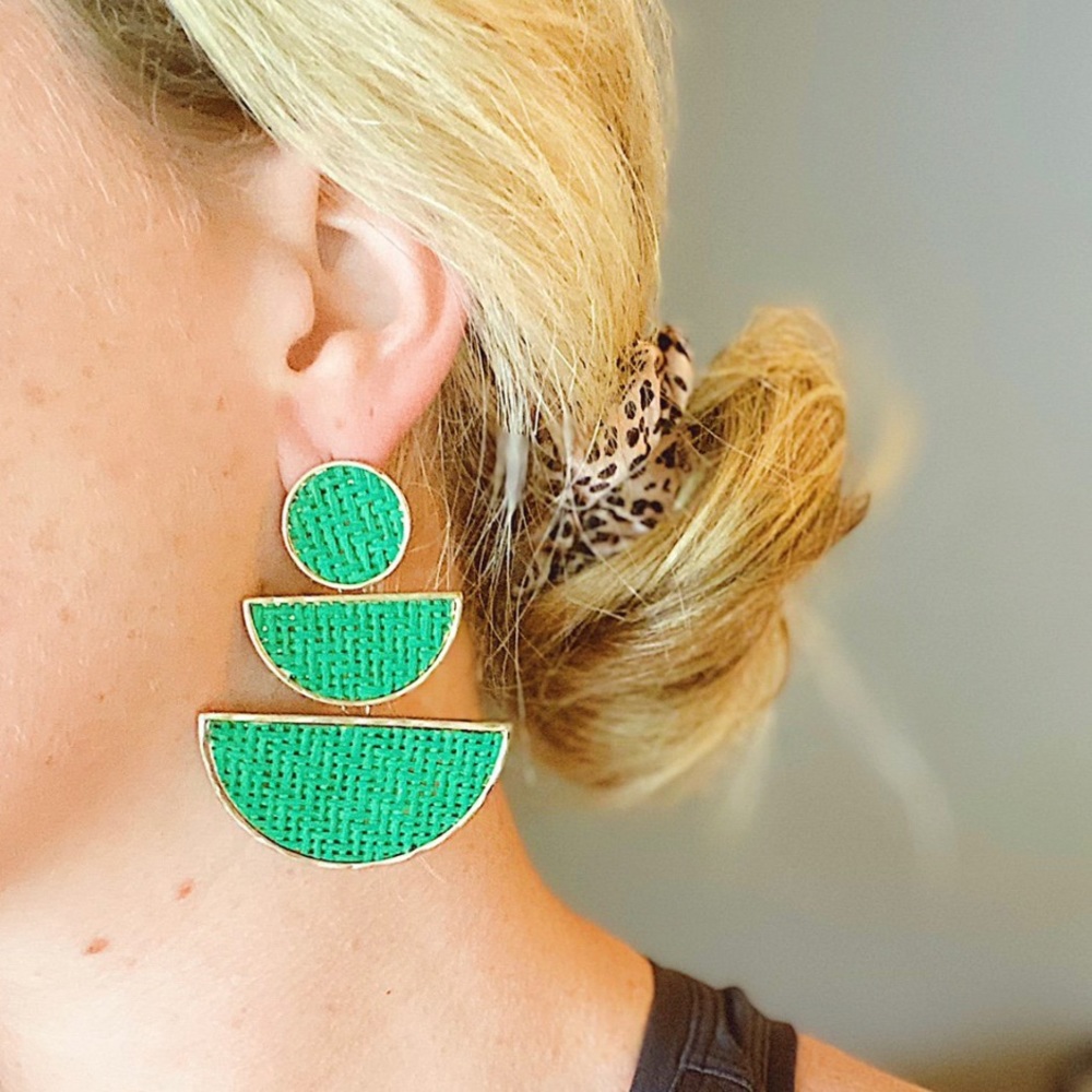 Woven Kelly Green Drop Earrings
